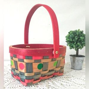Vintage Colorful Hand Woven Slat Basket - Very HTF!